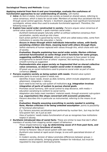 Sociology 20 mark essay example picture