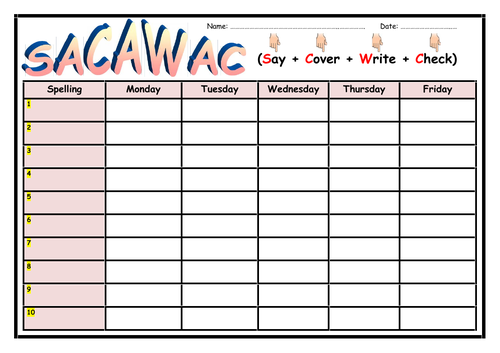 SACAWAC - SPELLING SHEETS