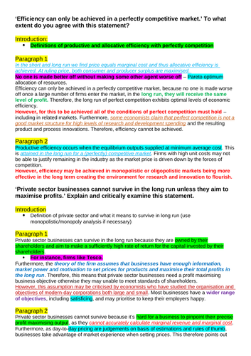 Theme 3 Edexcel Economics Essay Plans: Business Growth / Efficiency / Pricing Strategies