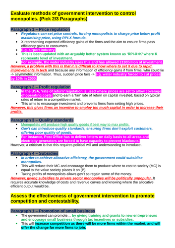Theme 3 Edexcel Economics Essay Plans: Government Intervention