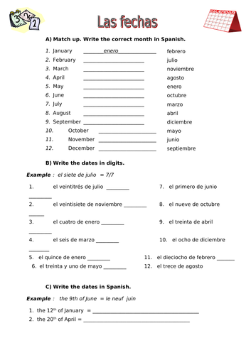 Spanish Months And Dates Teaching Resources