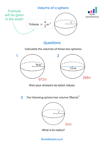 Volume of a sphere worksheet | Teaching Resources