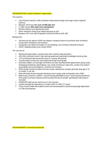 EDEXCEL A LEVEL GEOGRAPHY CASE STUDIES:  #2 Regenerating Places