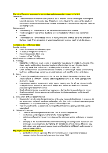EDEXCEL A LEVEL GEOGRAPHY CASE STUDIES:  #6 Coastal Landscapes and Change