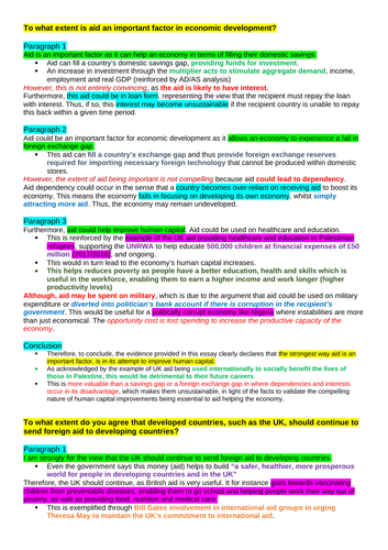 Theme 4 Edexcel Economic Essay Plans: Aid (Economic Development)