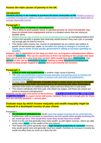 Theme 4 Edexcel Economics Essay Plans: Poverty and Inequality