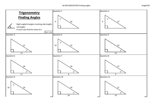 SOHCAHTOA Finding angles Teaching Resources