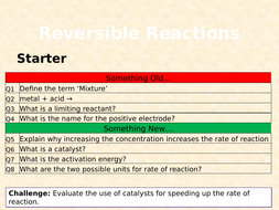 AQA Chemistry Topic 8: Reversible Reactions | Teaching Resources