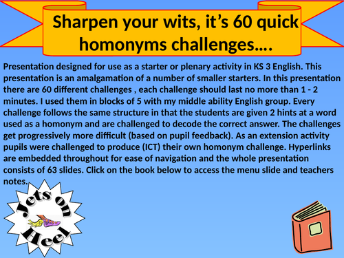 Extend your vocabulary, 60 homonym challenges | Teaching Resources