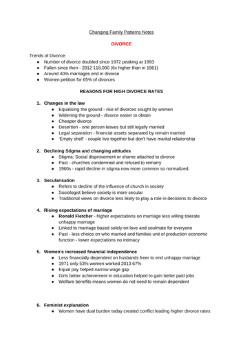 Families and Households Notes