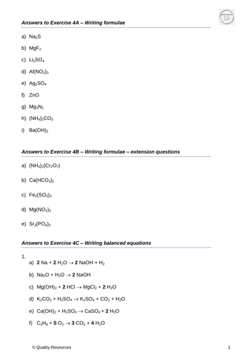 Formulae And Equations Ocr As Chemistry Teaching Resources 7274