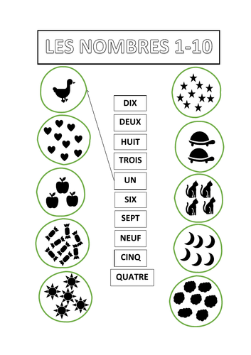french numbers 1 20 matching activity teaching resources