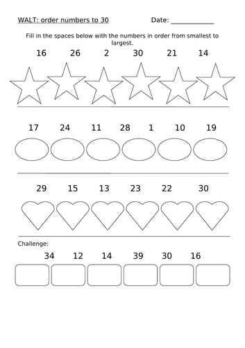 Ordering numbers to 30 teaching resources