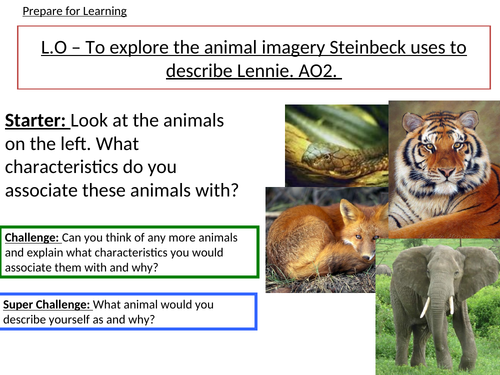 Of Mice and Men - To explore the animal imagery Steinbeck uses to describe  Lennie. | Teaching Resources