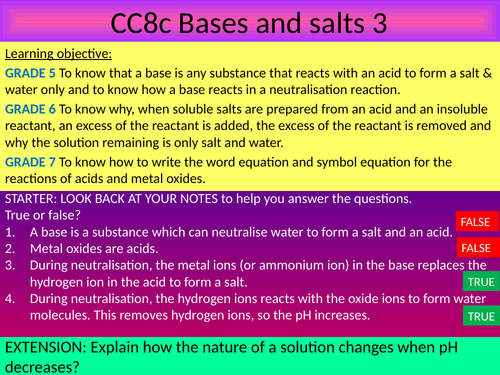 GCSE EDEXCEL Science 9-1 - Chemistry - CC8c Bases and salts | Teaching ...