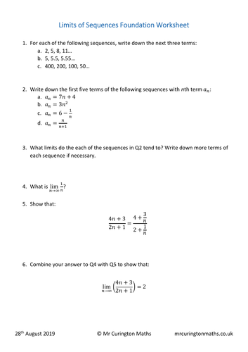 Limits of Sequences Lesson | Teaching Resources