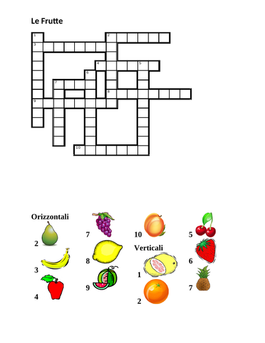 Frutte (Fruit in Italian) Crossword Teaching Resources