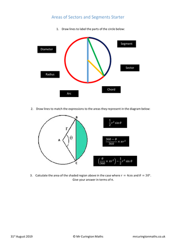 Areas of Sectors and Segments Starter