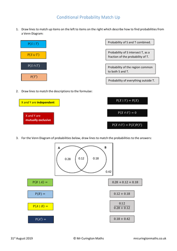 Conditional Probability Match Up