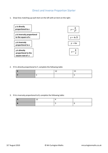 Direct and Inverse Proportion Match-Up