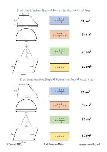 Area of 2D Shapes Match-Up