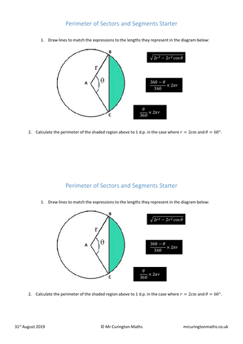 Perimeter of Sectors and Segments Starter