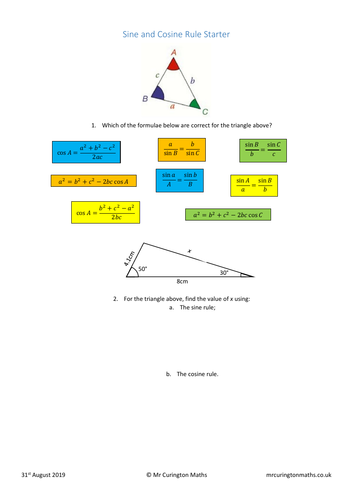 Sine and Cosine Rule Starter