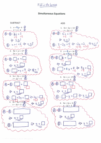 Simultaneous Equations Scaffolded Worksheet Teaching Resources 2560