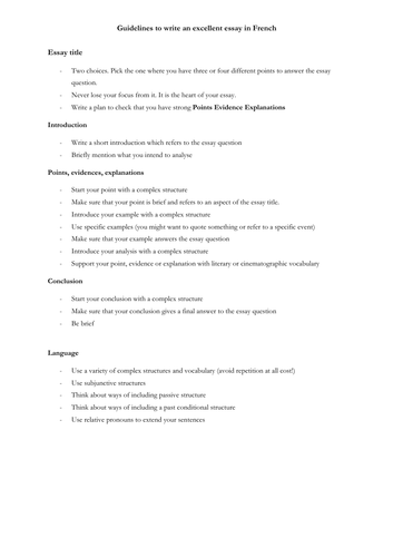 french essay sample pdf a level