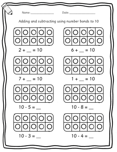 Number bonds to 10 - addition, subtraction, tens frames, flashcard ...