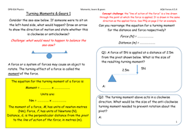 Moments, levers & gears 1 AQA Physics 4.5.4 | Teaching Resources