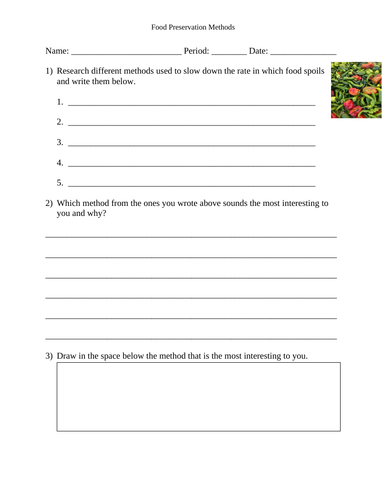 Food Preservation Methods Worksheet