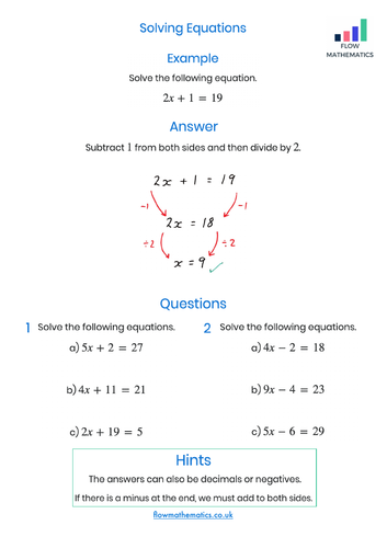 Solving equations worksheet | Teaching Resources