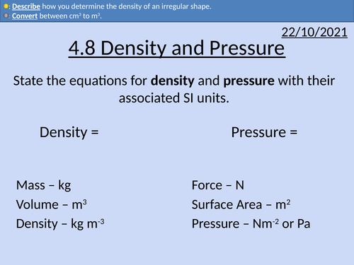 OCR AS level Physics: Density and Pressure