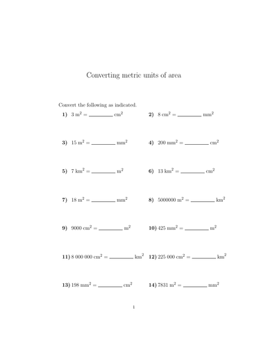 Converting metric units of area worksheet (with answers) | Teaching ...