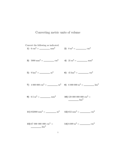 Converting metric units of volume worksheet(with answers) | Teaching ...