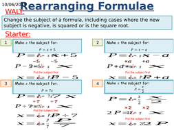KS3/KS4 Found Maths: Rearranging Formula | Teaching Resources
