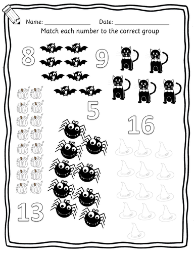 Reception Year 1 - Halloween Maths Worksheets 