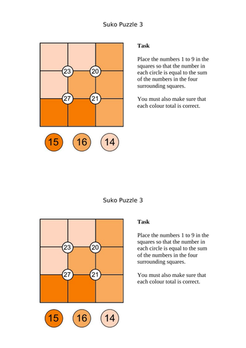 Suko Number Puzzle/Starter Set of 4 | Teaching Resources