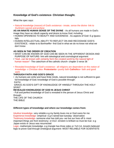 OCR RELIGIOUS STUDIES- Knowledge of God's existence NOTES