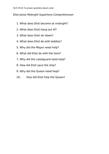 Eliot Jones Midnight Superhero - English | Teaching Resources