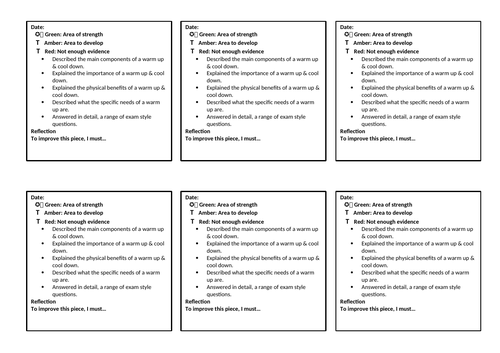 OCR Sport Science Level 2 - Unit 1: Feedback Sheets | Teaching Resources