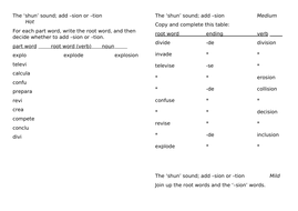 Spelling activity Year 4 shun words -sion | Teaching Resources