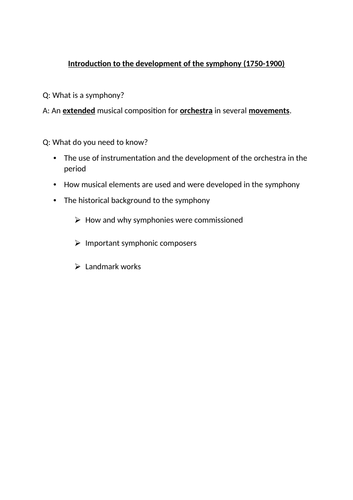 A-Level Music EDUQAS Intro to the development of the symphony