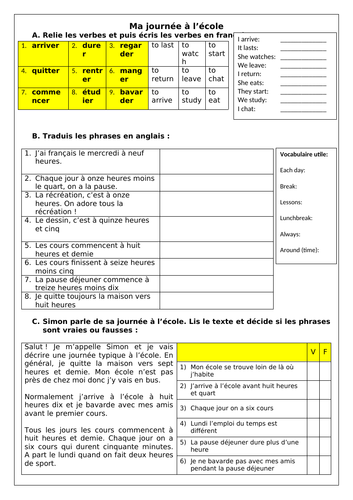 French GCSE School Routine & Time: Ma journée à l'école | Teaching ...