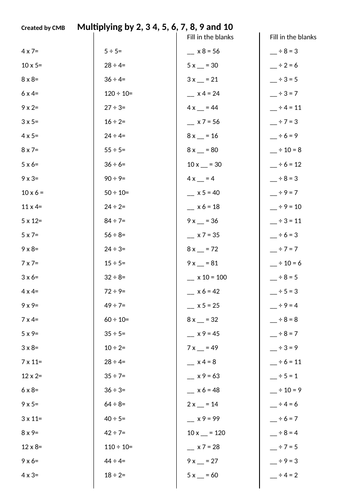 Times Table Worksheets - Multiplication and Division | Teaching Resources