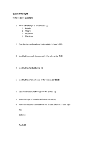 Mozart Magic Flute Skeleton Scores | Teaching Resources