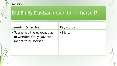 Year 8/9: Did Emily Davison mean to kill herself?