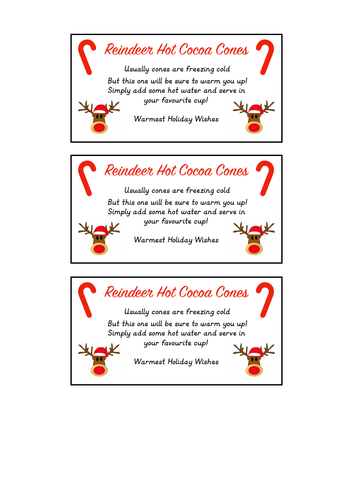 Reindeer Hot Chocolate Christmas Gift Labels Teaching Resources