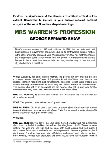 Mrs Warren's Profession (Protest Extract: AQA)